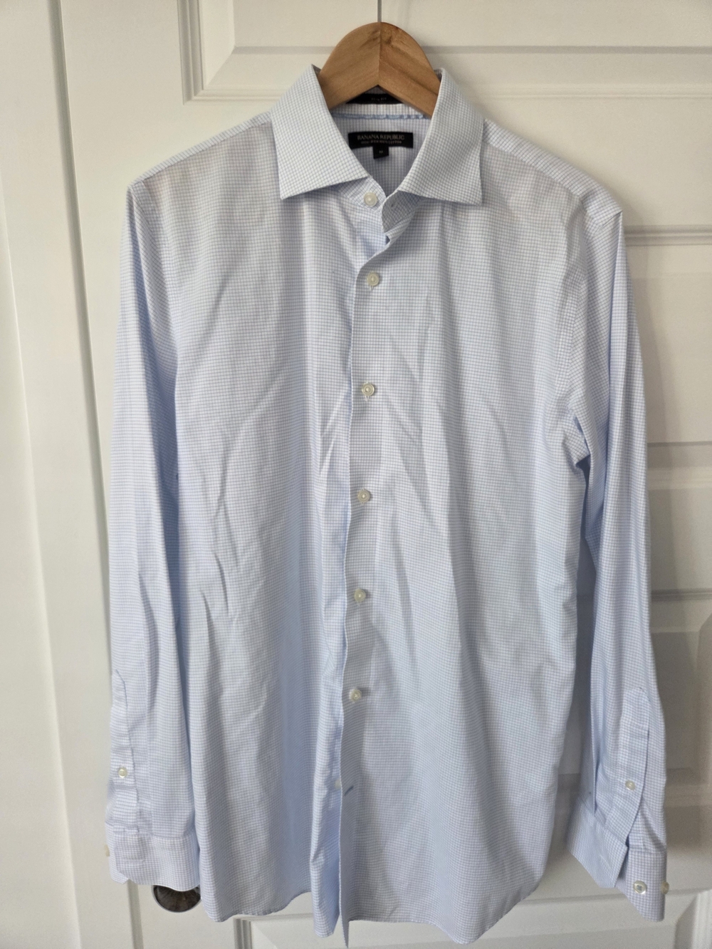 Banana Republic Light Blue Mini-Check Men's Dress Shirt Size Medium